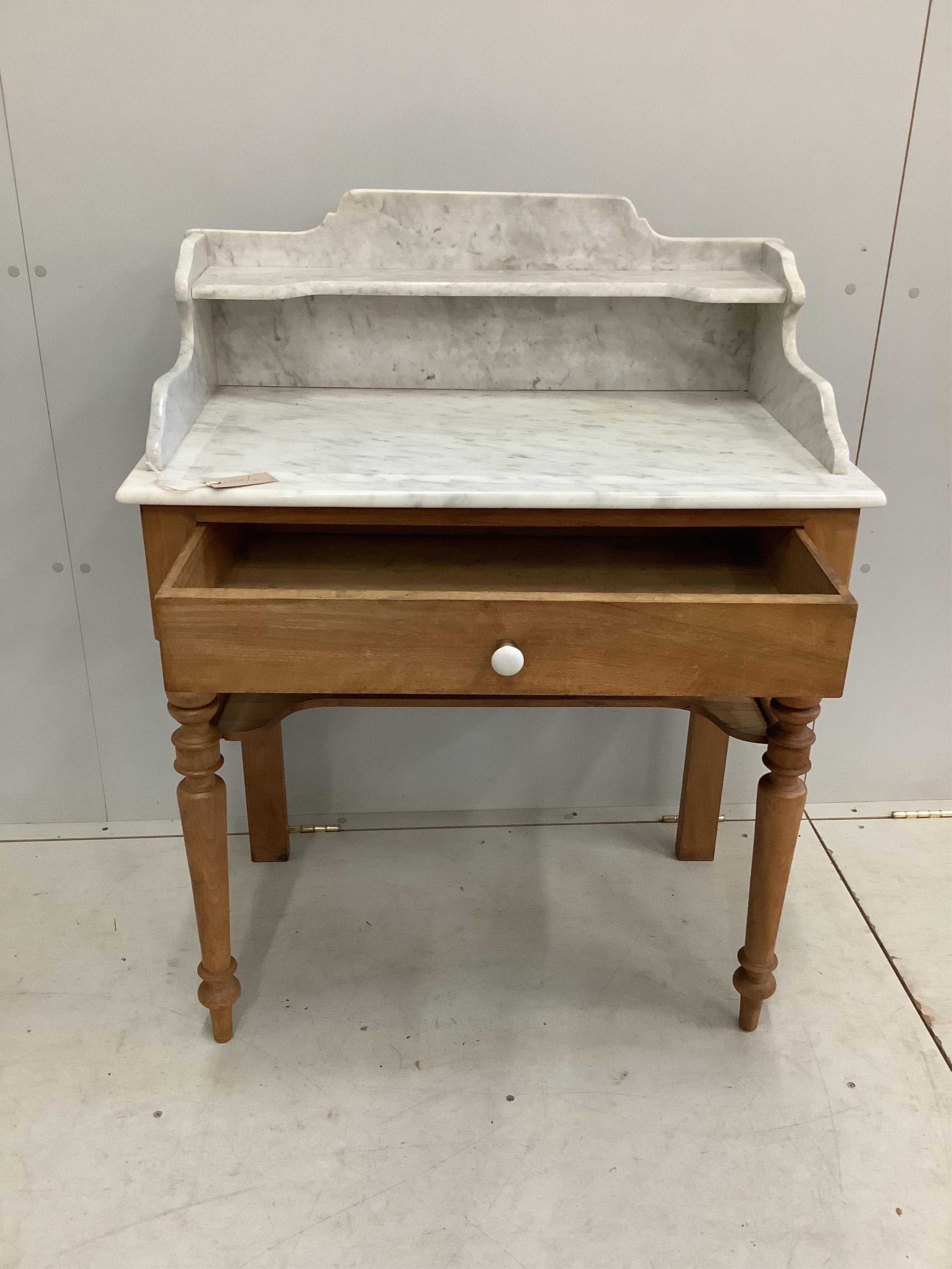 A 19th century French marble top wash stand, width 79cm, depth 45cm, height 103cm. Condition - fair to good